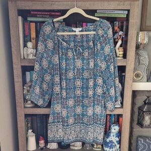 Croft & Barrow Blue and White Geometric Blouse